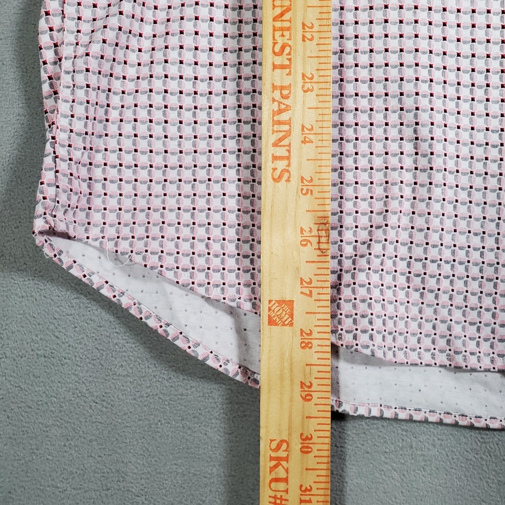 Butter Cloth Shirt Mens L Pink Red Tonal Geometric All Over Print‎ Flip Cuff - Picture 5 of 8